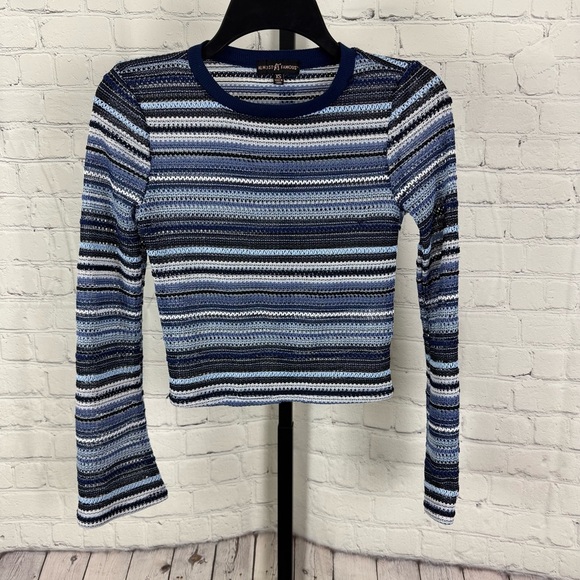 Almost Famous Open Knit Striped Sweater Bell sleeve Size XS - Picture 1 of 7